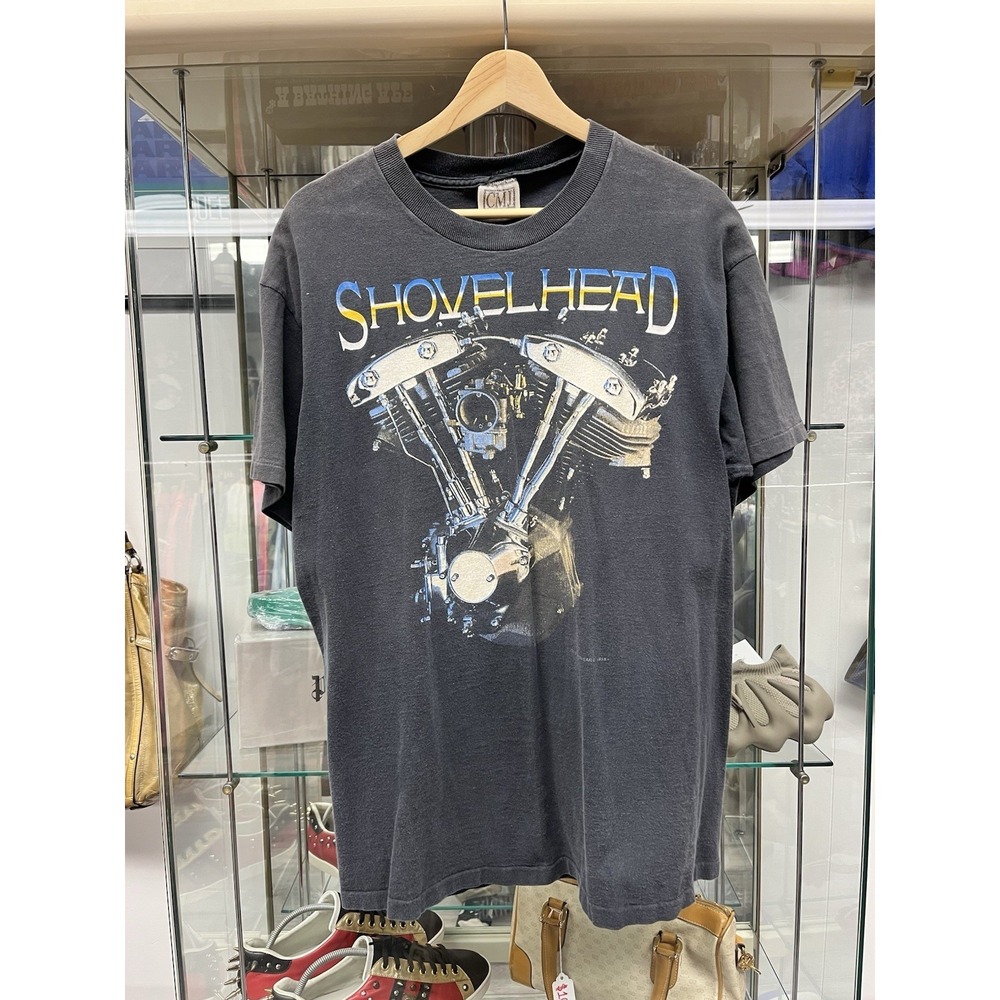 Vintage 90s Shovel Head Black Hills Biker Faded Black T Shirt Size Large